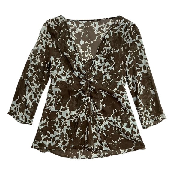 Vintage‎ Ann Taylor Silk Chiffon Floral Babydoll Blouse Brown 8 Y2K Romantic - Picture 1 of 12